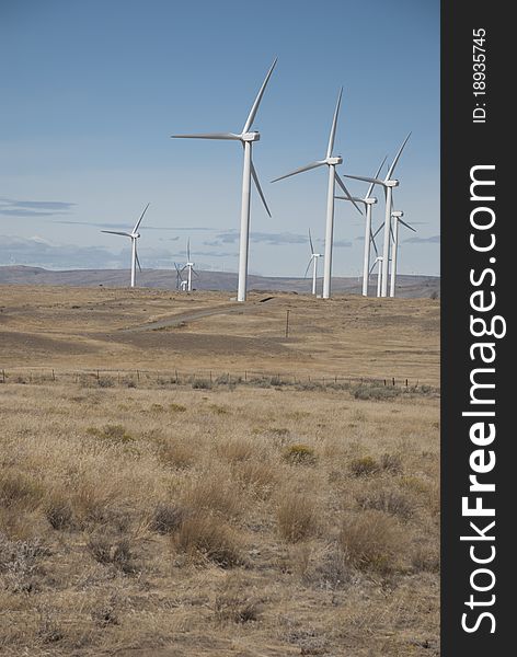 Wind power generators in a field in Oregon. Wind power generators in a field in Oregon