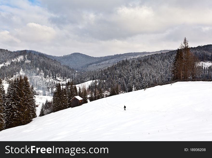 Winter landscape from Bukovina, Moldovita village, Romania