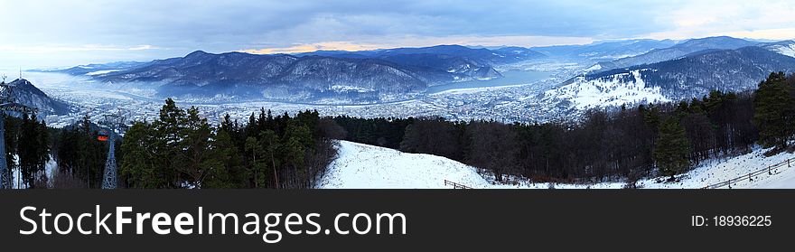 Panorama image of the Piatra Neamt tourist resort in the Carpathian Mountains, Romania