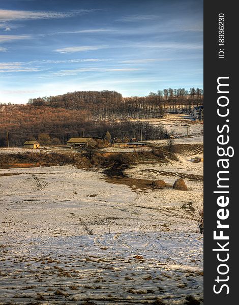 Small Romanian Farm At Winter