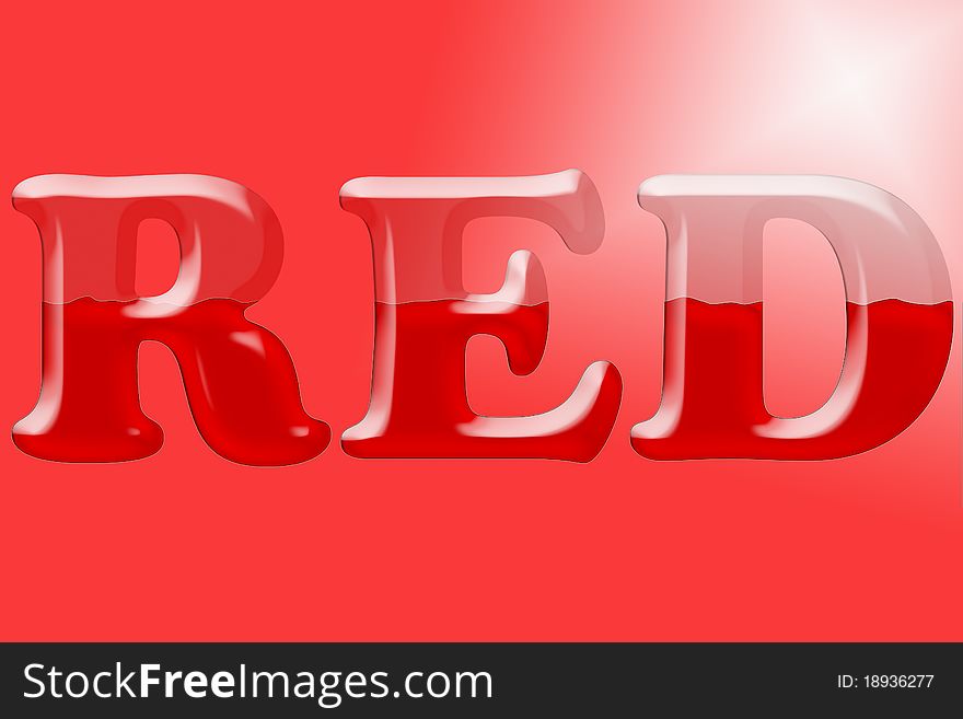 Liquid filled text of the word RED on a red background