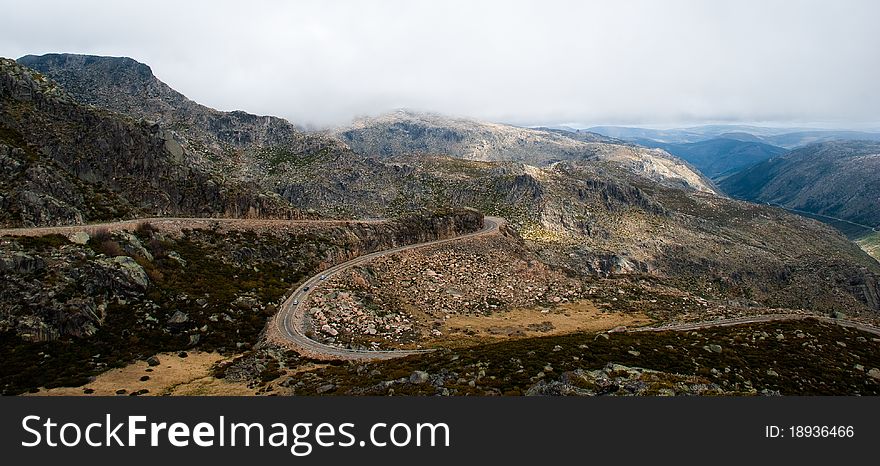 Highest mountain in Portugal, a long road and magical atmosphere. Highest mountain in Portugal, a long road and magical atmosphere