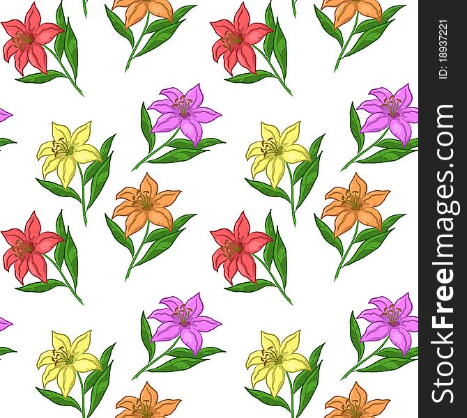 floral seamless background, various flowers lily on the white. floral seamless background, various flowers lily on the white