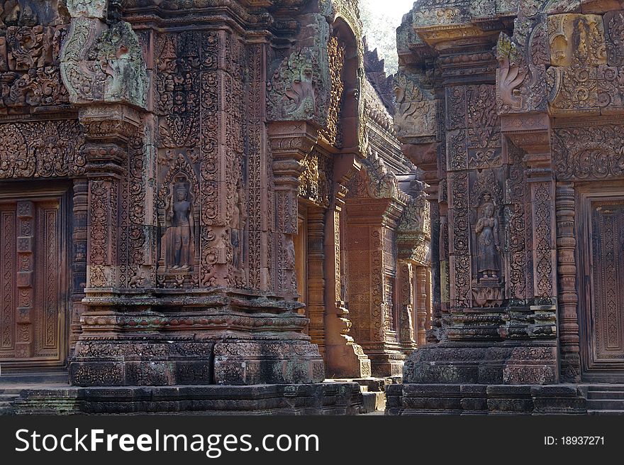 Elaborate sandstone carvings at angkor wat, UNESCO World Heritage Site ,Cambodia