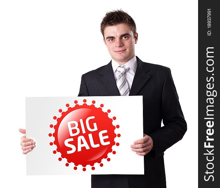 Businessman Holding Big Sale sign