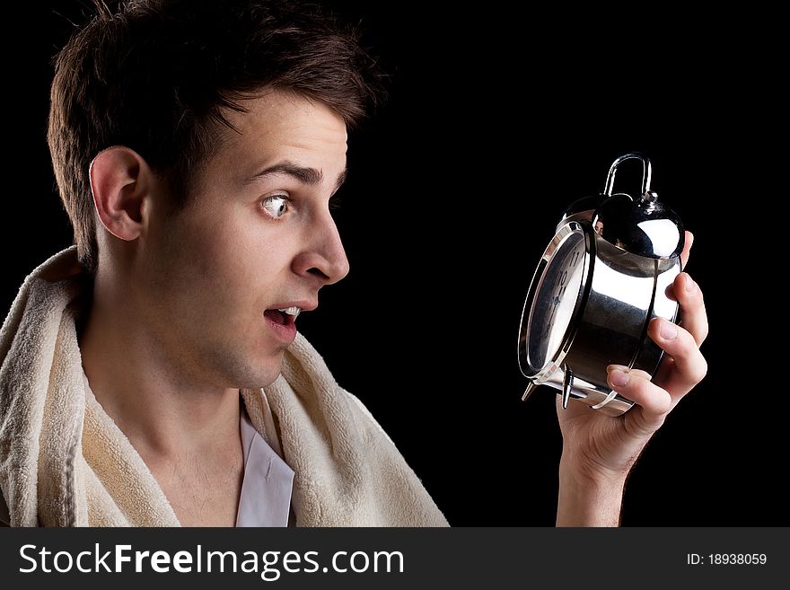 Portrait of young man thinking 4, black background