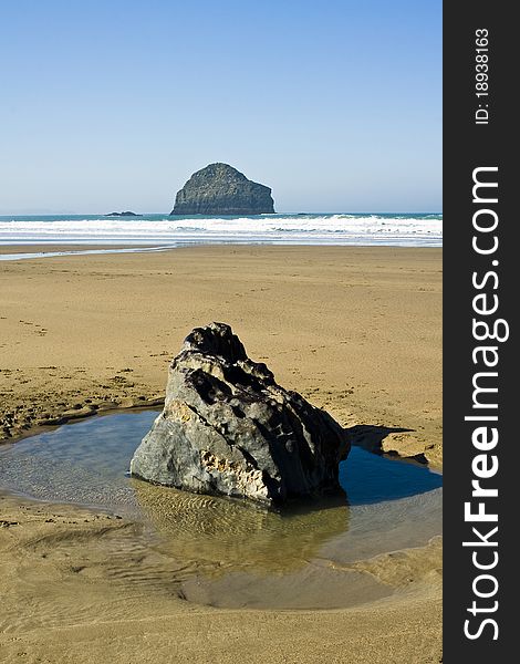 Gull rock with tis baby at Trebarwith Strand Cornwall UK. Gull rock with tis baby at Trebarwith Strand Cornwall UK