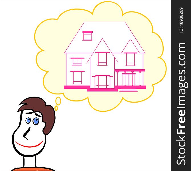 Sketch of young man and house with copy space. Sketch of young man and house with copy space