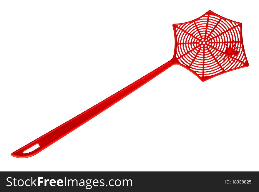 Red fly swatter isolated on white background