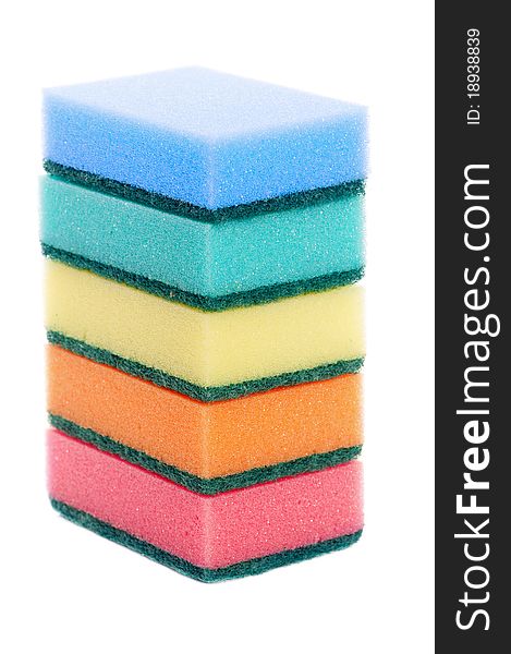 Five multi-colourful kitchen sponges for ware washing