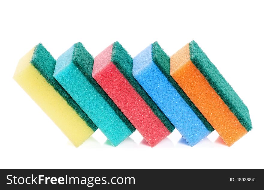 Five multi-colourful kitchen sponges for ware washing