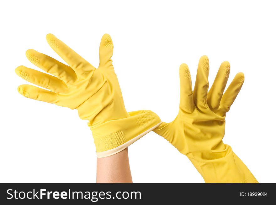 Hand in glove isolated over white background