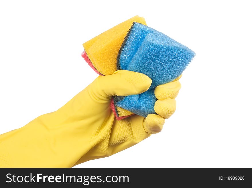 Hand in glove isolated over white background