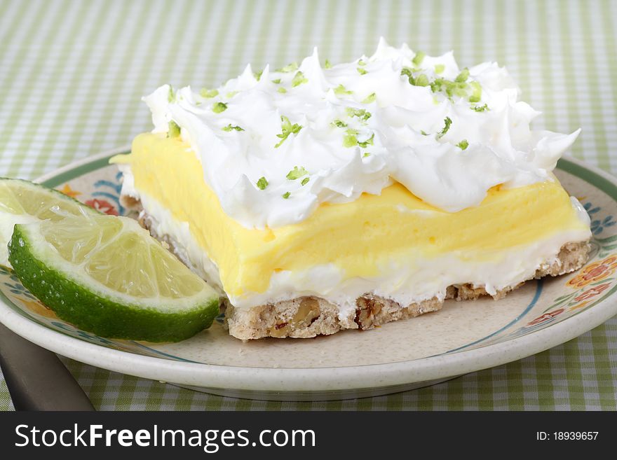 Lemon lime pudding dessert with a lime slice