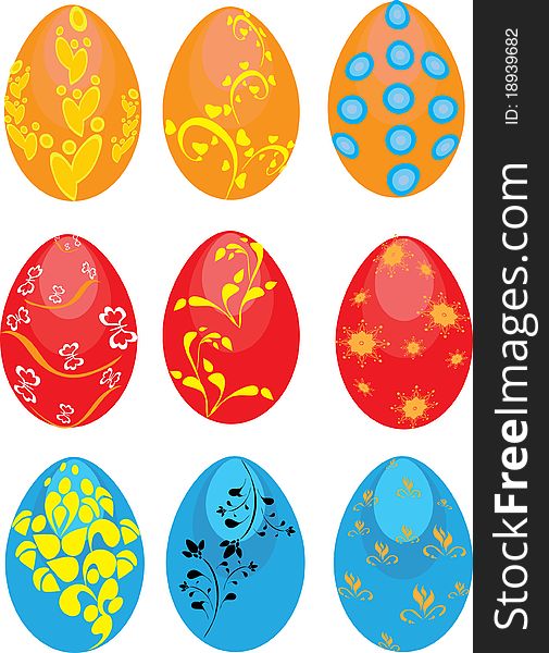 Set of Easter eggs on the isolated background. Illustration