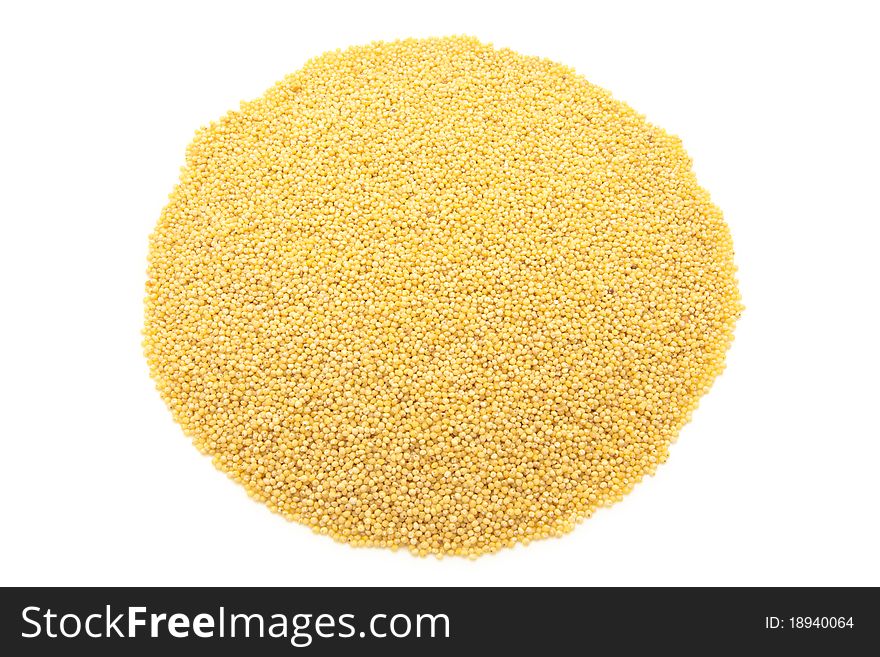 Yellow millet close up on isolated background. Yellow millet close up on isolated background