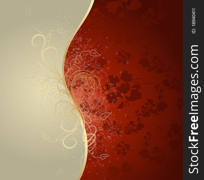 Vector beauty floral design red and golden background. Vector beauty floral design red and golden background