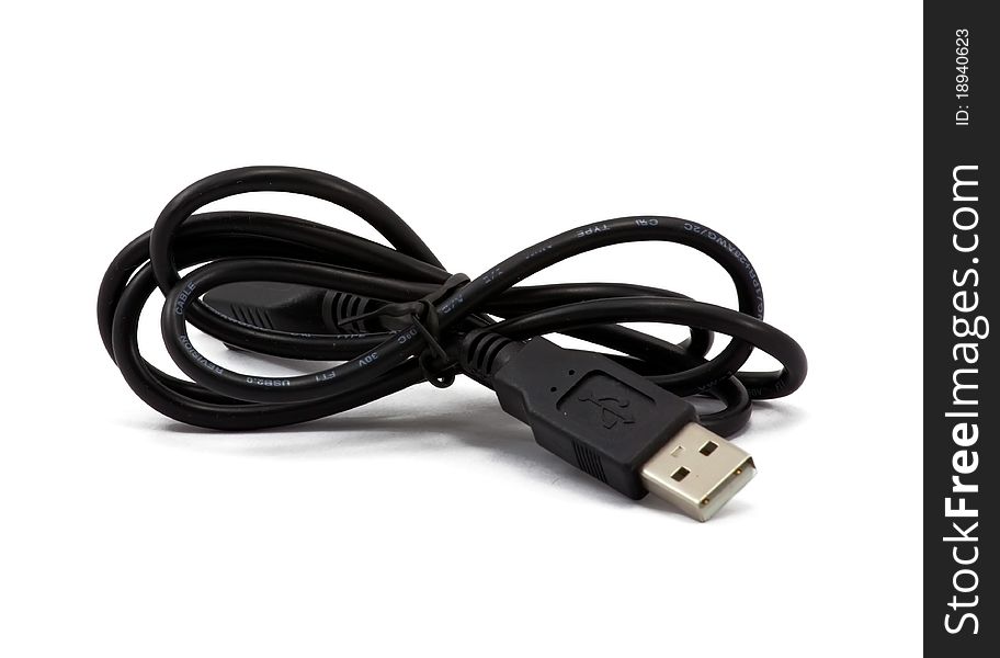 Black USB cable isolated on white