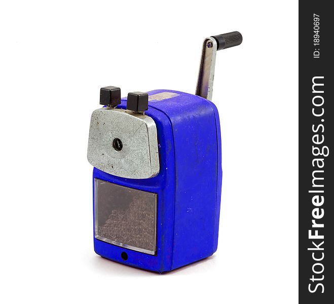 Mechanical sharpener of pencil on the white background