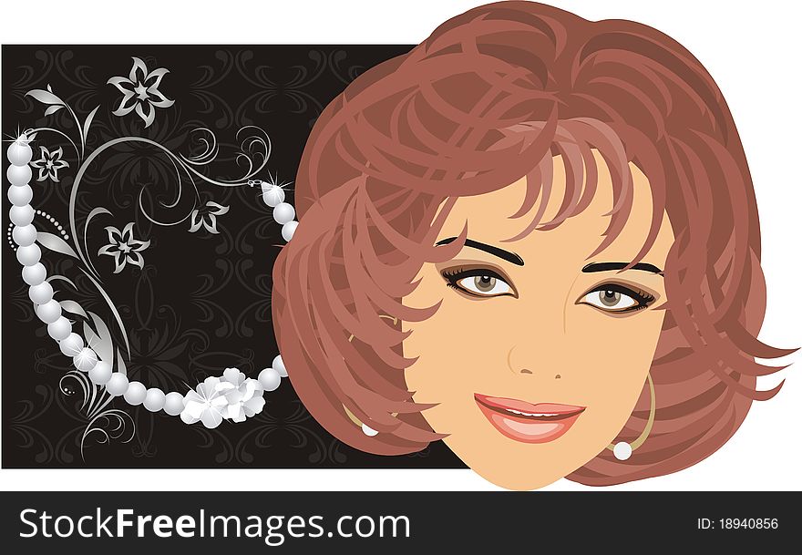 Pearly necklace and woman portrait. Illustration