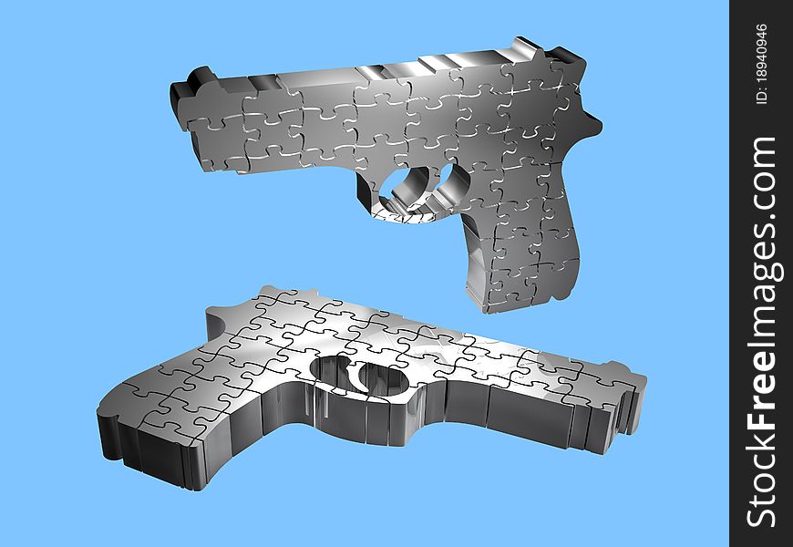 Illustration on violence - guns - Puzzle - 3D - isolated Symbolic of weapons are not toys