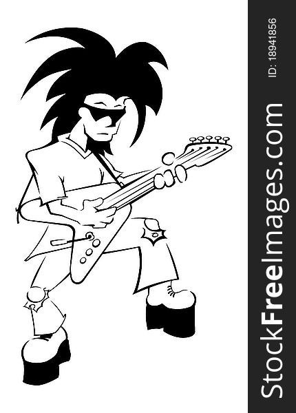 A black and white illustration of a guitarist. A black and white illustration of a guitarist