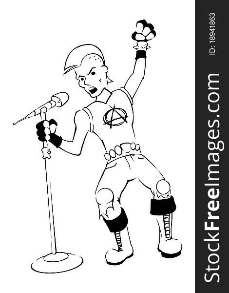 A black and white illustration of a Punk rocker. A black and white illustration of a Punk rocker.