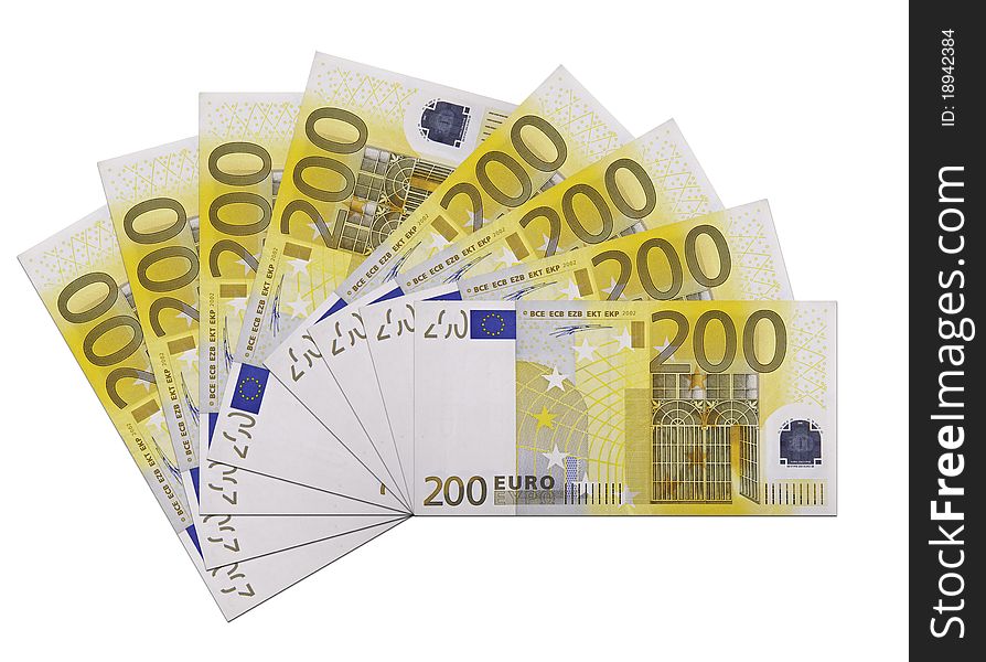 This image shows a range of banknotes of 200 euros