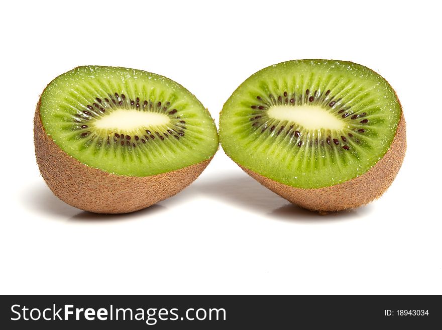 Kiwi fruit from low perspective isolated on white.