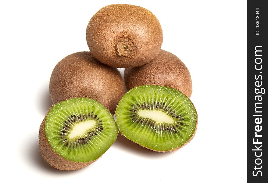 Kiwi fruit from low perspective isolated on white.