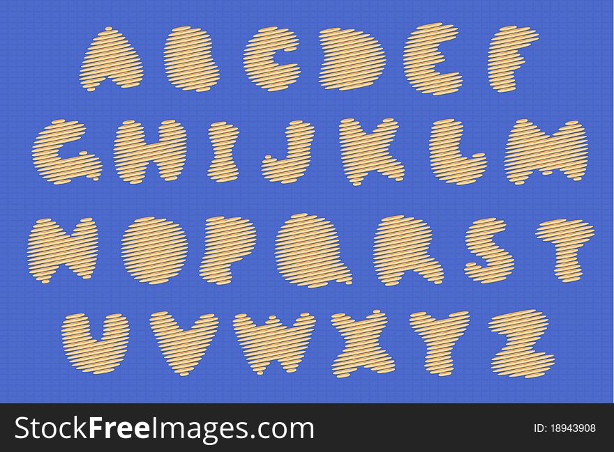 Vector sewing alphabet on a blue jeans background