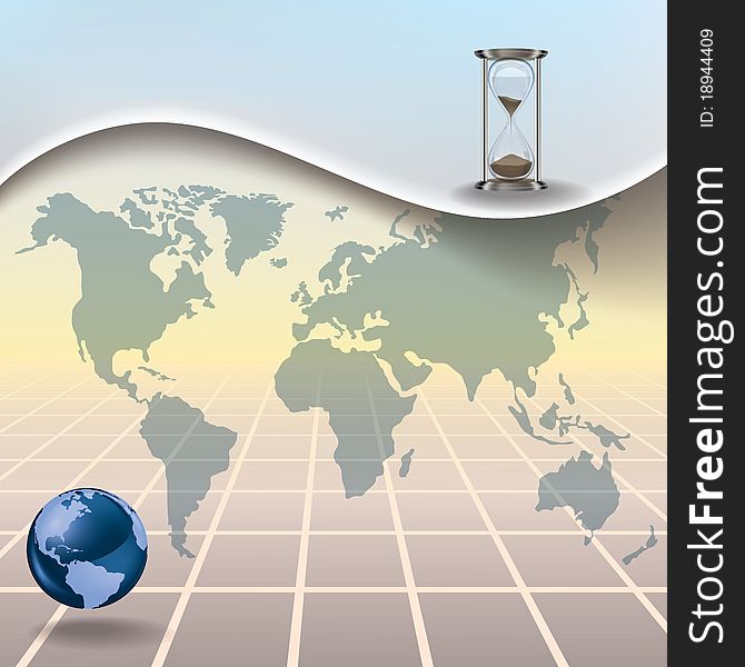 Abstract busines illustration with hourglass earth map