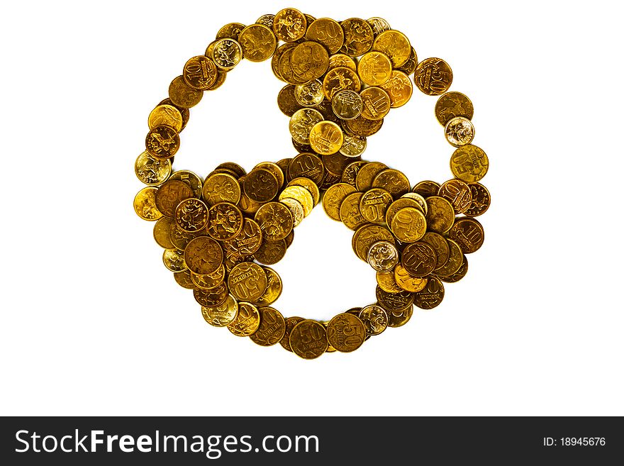 Sign on radioactive infection combined from coins. Sign on radioactive infection combined from coins