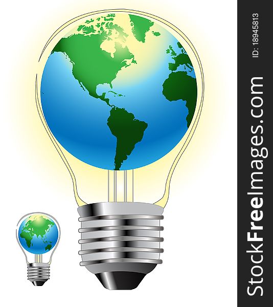 Light bulb with world globe