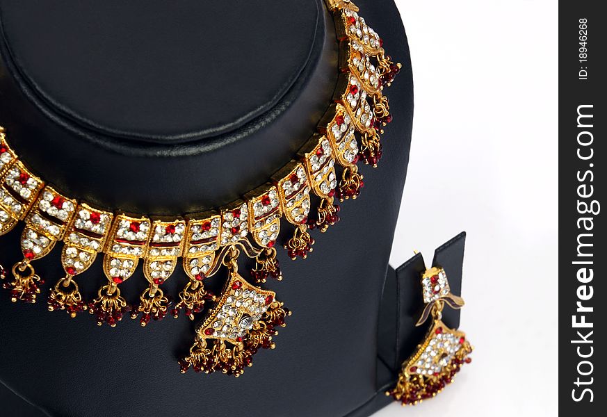 Indian Gold Necklace with Gemstones