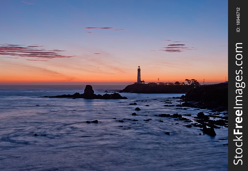 Pigeon Point Lighthouse at sunset. Pigeon Point Lighthouse at sunset.