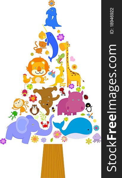 Cute animal tree ,illustration art