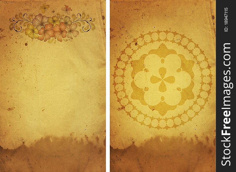 Old yellow-brown grunge paper with flowers. Old yellow-brown grunge paper with flowers