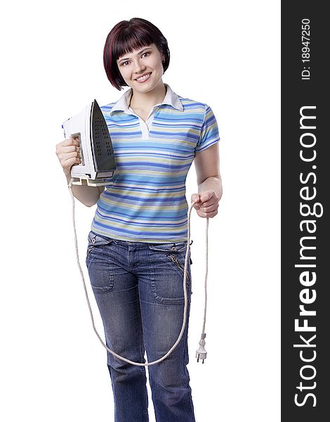 Woman with electric iron