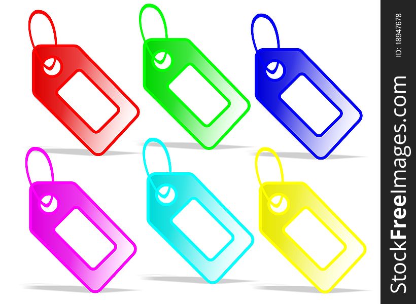 Icon tags in various colors, isolated, vector format. Icon tags in various colors, isolated, vector format