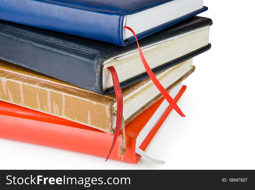 Closed colored Leather Notebooks isolated on the white background with clipping path. High Quality XXXL