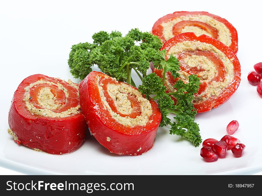 Peppers stuffed with hazelnut paste. Peppers stuffed with hazelnut paste