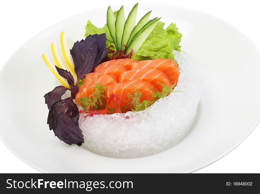 Fresh salmon in a vase of ice  isolated on a white background