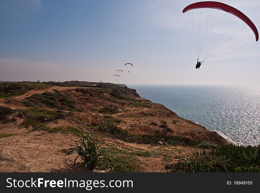 Paraglider Over  Mediterranean Sea .