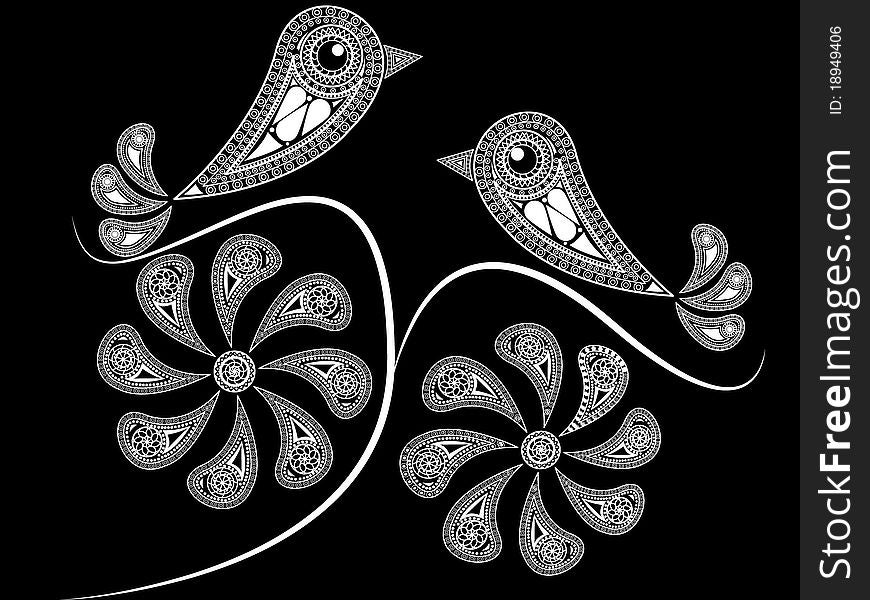 Background in ethnic style with birds and colours