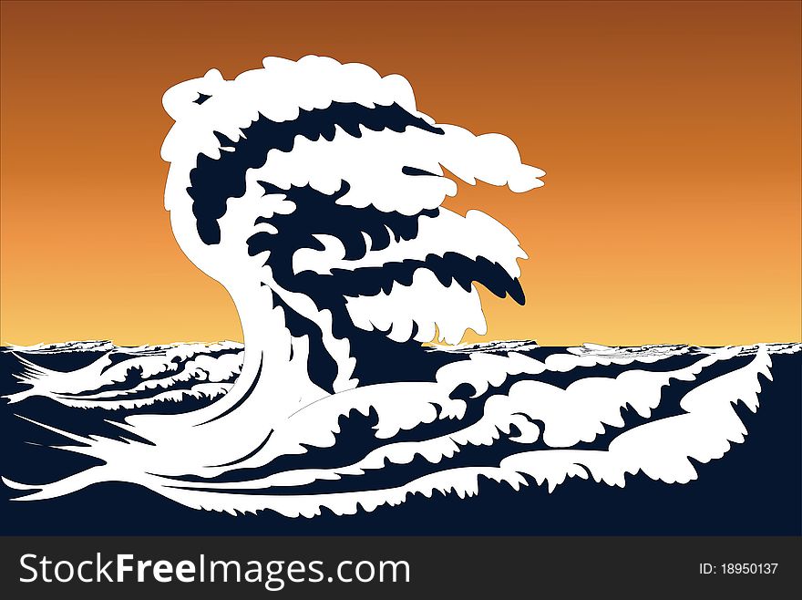 Illustration of big sea wave. Illustration of big sea wave