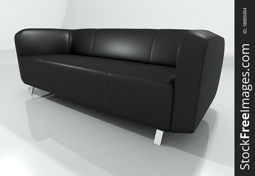 Black Leather Sofa 3D Rendering Isolated in White Background. Black Leather Sofa 3D Rendering Isolated in White Background