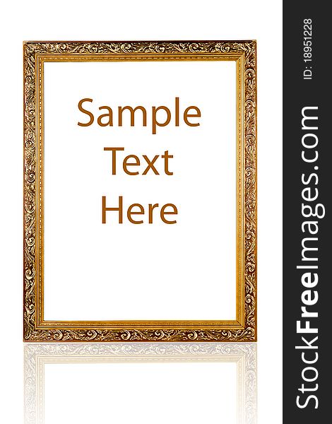 Modern antique gold frame with a decorative pattern isolated on a white background