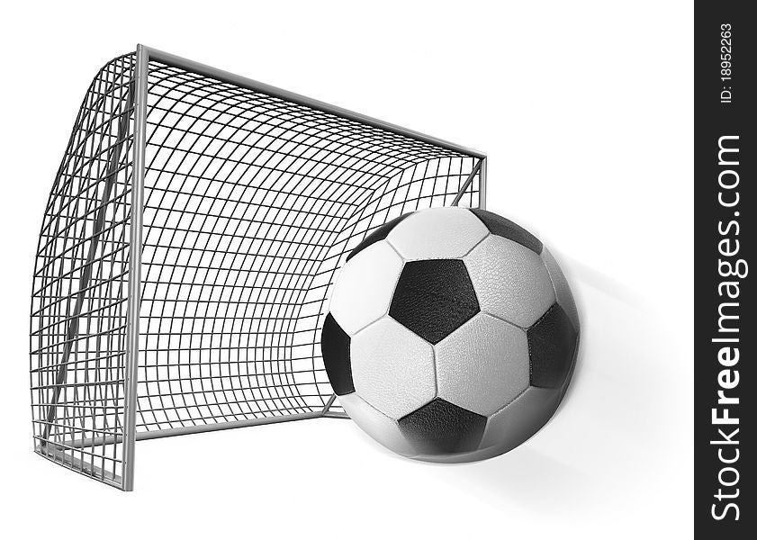 3d single soccer ball and gates isolated on white background. 3d single soccer ball and gates isolated on white background
