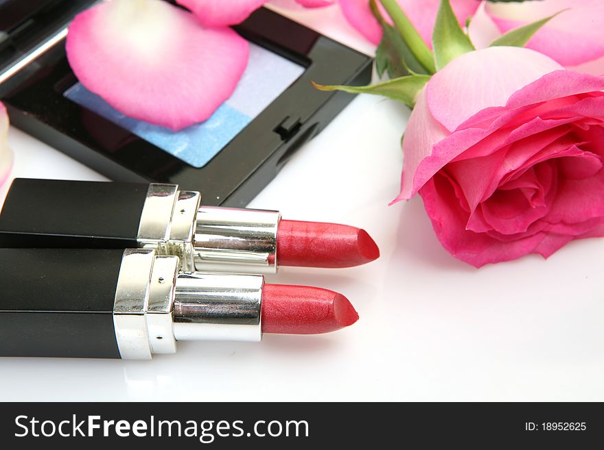 Decorative cosmetics on a white background